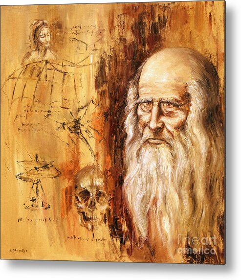 Leonardo Da Vinci Metal Print featuring the painting Genius  Leonardo da Vinci by Arturas Slapsys