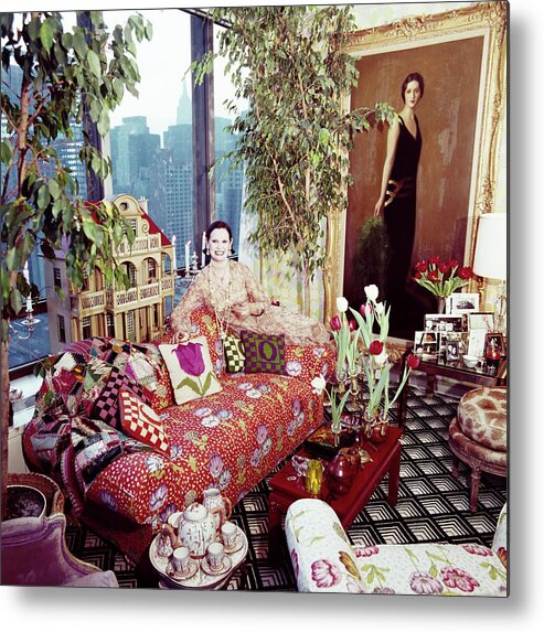 Indoors Metal Print featuring the photograph Gloria Vanderbilt In Her Living Room by Horst P. Horst