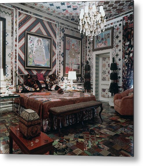 Interior Metal Print featuring the photograph Gloria Vanderbilt's Bedroom by Horst P. Horst