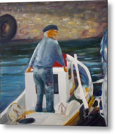  Metal Print featuring the painting Going fishing in Santorini by Josef Kelly