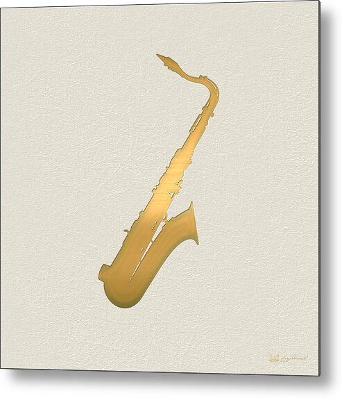 'tools Of The Trade' Collection By Serge Averbukh Metal Print featuring the digital art Gold Embossed Saxophone on Beige Background by Serge Averbukh