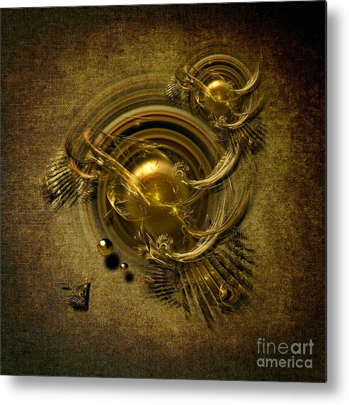 Abstract Metal Print featuring the digital art Gold Birds by Alexa Szlavics