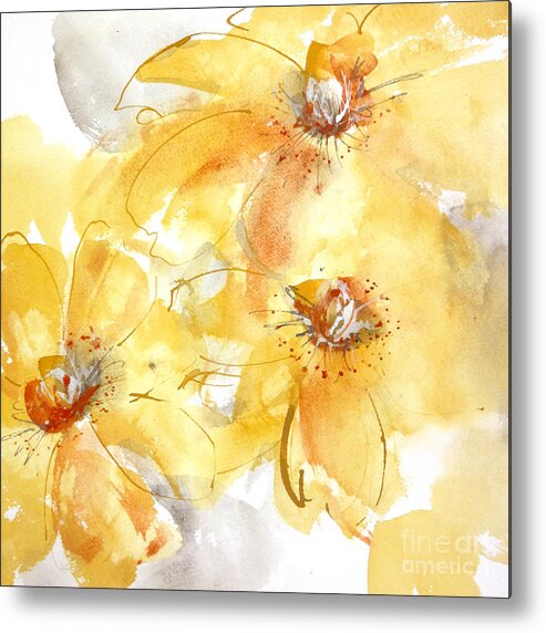 Original Watercolors Metal Print featuring the painting Golden Clematis 2 by Chris Paschke