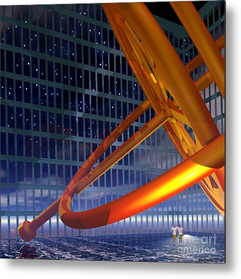 Buildings Metal Print featuring the digital art Golden Gyroscope In Situ 2 by Walter Neal
