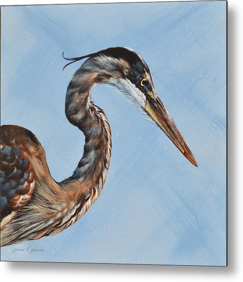 Great Blue Heron Metal Print featuring the painting Great Blue IV by Joan Garcia