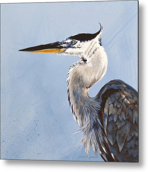 Great Blue Heron Metal Print featuring the painting Great Blue II by Joan Garcia