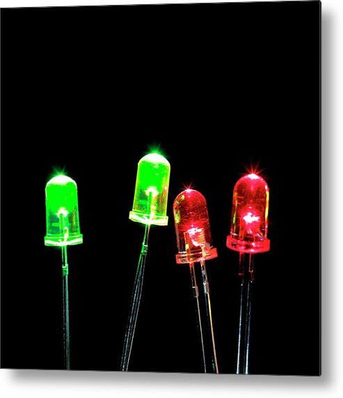 Nobody Metal Print featuring the photograph Green And Red Leds by Science Photo Library
