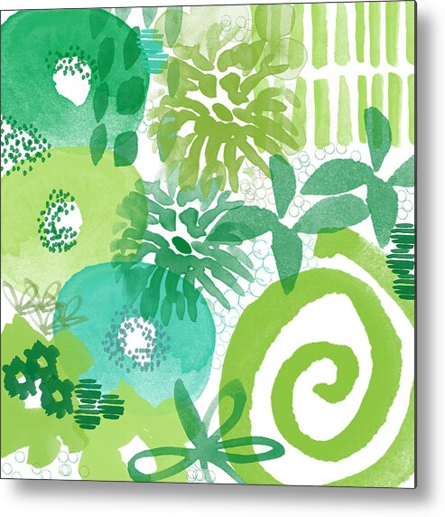 Floral Metal Print featuring the painting Green Garden- Abstract Watercolor Painting by Linda Woods