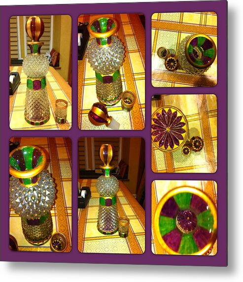 Painted Glass Metal Print featuring the glass art Green n' Purple by Rae Chichilnitsky