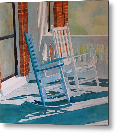 Rocking Chairs Metal Print featuring the painting Growing Old Together by Terry Holliday