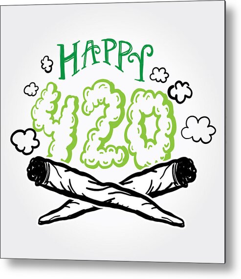 Smoking Metal Print featuring the drawing Happy 420 Marijuana Greeting design template with hand drawn elements by JDawnInk