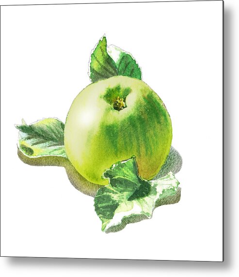 Apple Metal Print featuring the painting Happy Green Apple by Irina Sztukowski