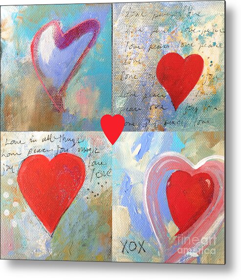 Four Heart Images Metal Print featuring the painting Heart Paintings by Robin Pedrero