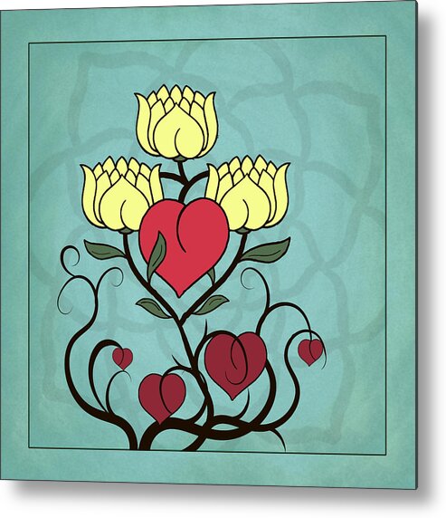 Illustration Metal Print featuring the digital art Hearts and Lotus Blossoms by Deborah Smith