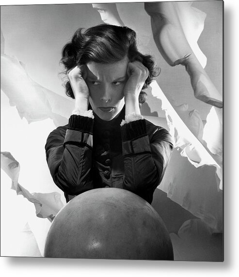 Academy Award Winning Actress Katharine Hepburn Assumes A Studied Pout In This Cecil Beaton Image From The July 1935 Vanity Fair. Hepburn Tallied 12 Academy Award Nominations For Best Actress And 4 Wins Between 1932 And 1981. Metal Print featuring the photograph Hepburn Pout by Cecil Beaton