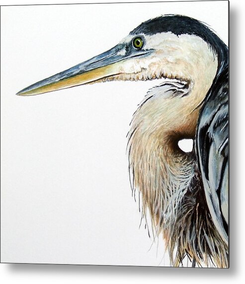 Heron Metal Print featuring the painting Heron Study Square Format by Greg and Linda Halom