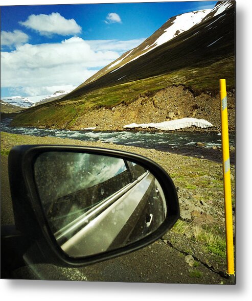 Iceland Metal Print featuring the photograph Iceland roadtrip - landscape and rear mirror of car by Matthias Hauser