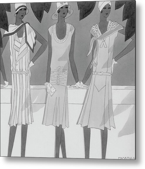 Fashion Metal Print featuring the digital art Illustration Of Three Women by Harriet Meserole