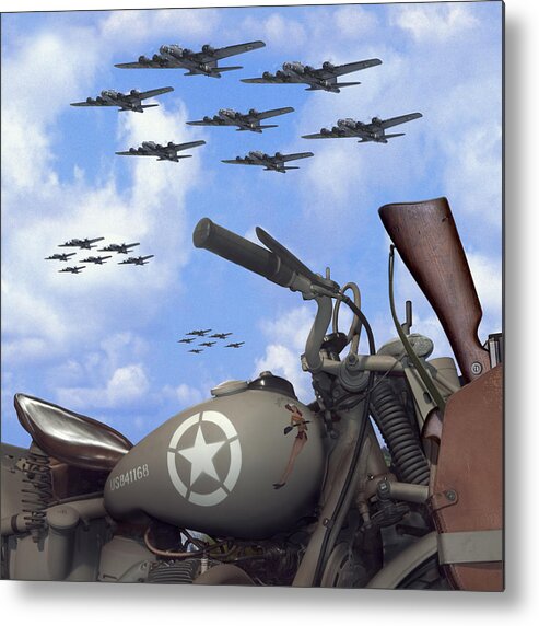 Ww2 Metal Print featuring the photograph Indian 841 And The B-17 Bomber SQ by Mike McGlothlen