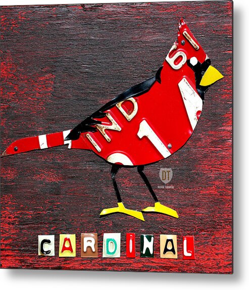 Indiana Metal Print featuring the mixed media Indiana Cardinal Bird Recycled Vintage License Plate Art by Design Turnpike