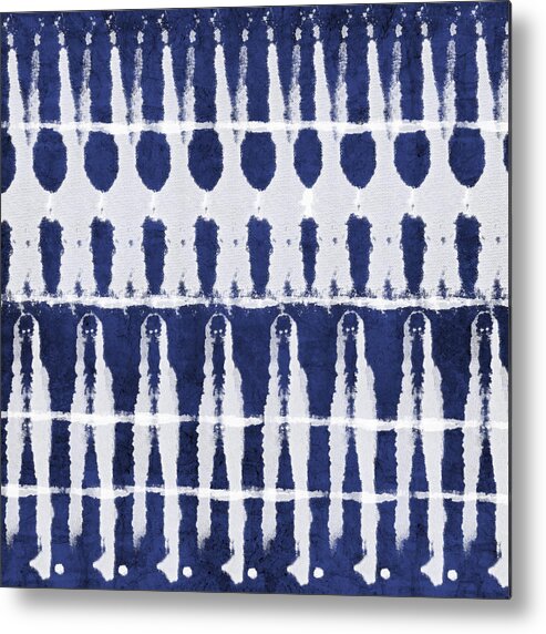 Blue Metal Print featuring the painting Indigo and White Shibori Design by Linda Woods