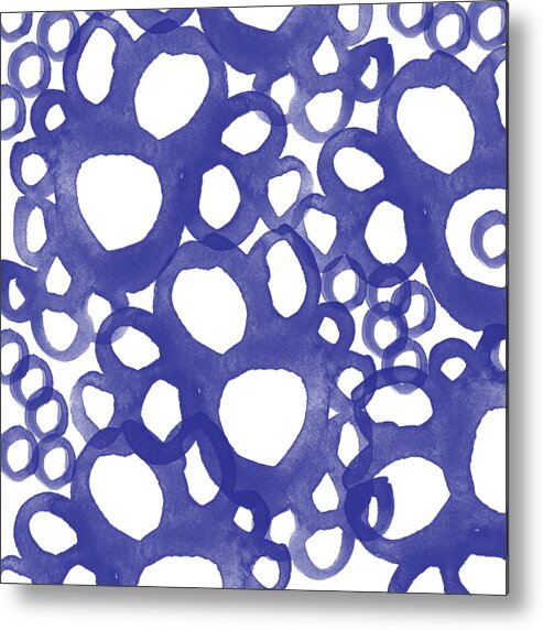 Indigo Metal Print featuring the painting Indigo Bubbles- Contemporary Absrtract Watercolor by Linda Woods