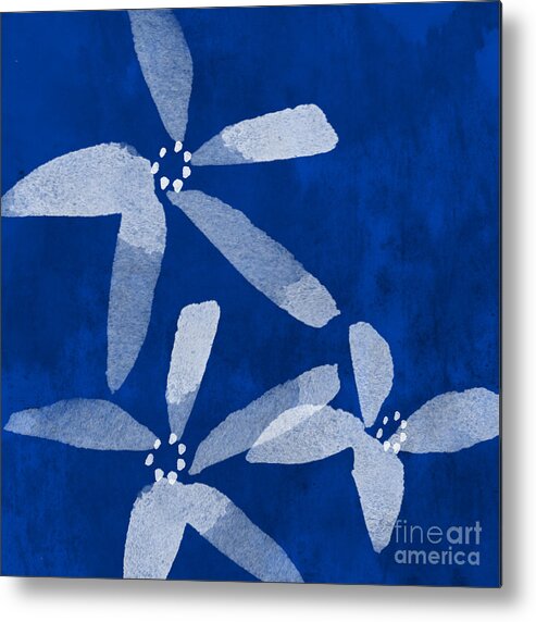 Abstract Metal Print featuring the painting Indigo Flowers by Linda Woods
