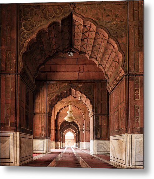 New Delhi Metal Print featuring the photograph Interior of Mosque Jama Masjid, Delhi, India by Hadynyah