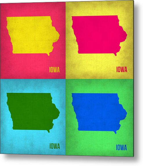 Iowa Map Metal Print featuring the painting Iowa Pop Art Map 1 by Naxart Studio