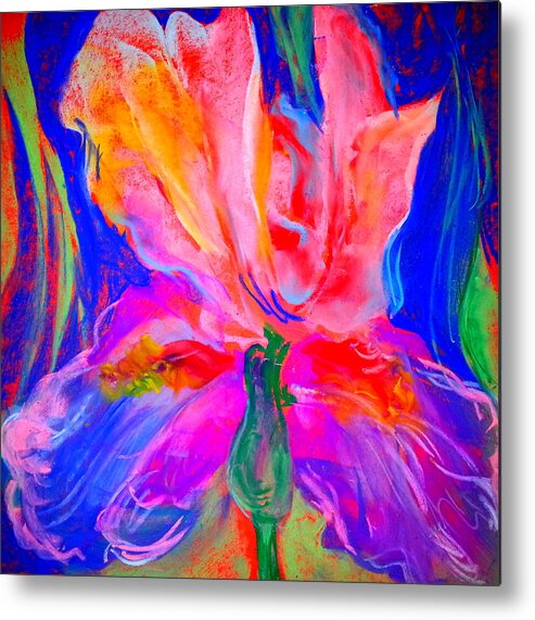 Iris Metal Print featuring the painting Funky Iris Flower by Sue Jacobi