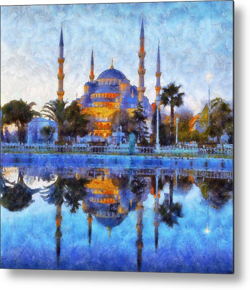 Istanbul Blue Mosque Metal Print featuring the painting Istanbul Blue Mosque by Lilia S