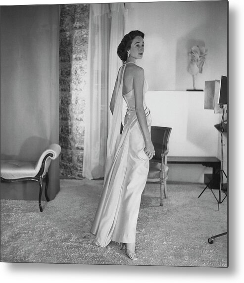 Full-length Metal Print featuring the photograph Jacqueline De Ribes Wearing A Desses Dress by Horst P. Horst