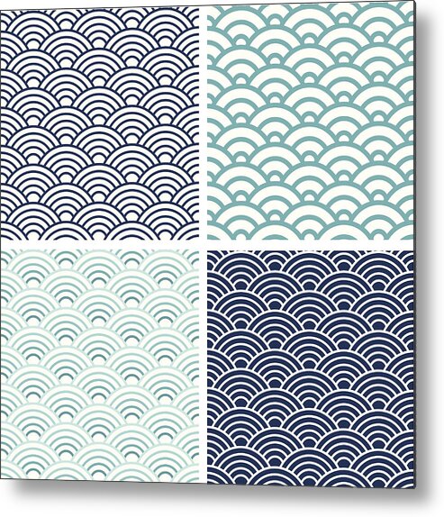 Arch Metal Print featuring the drawing Japanese Seigaiha seamless pattern set by Kimikodate