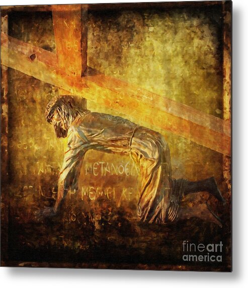 Jesus Metal Print featuring the digital art Jesus Falls Again Via Dolorosa 7 by Lianne Schneider