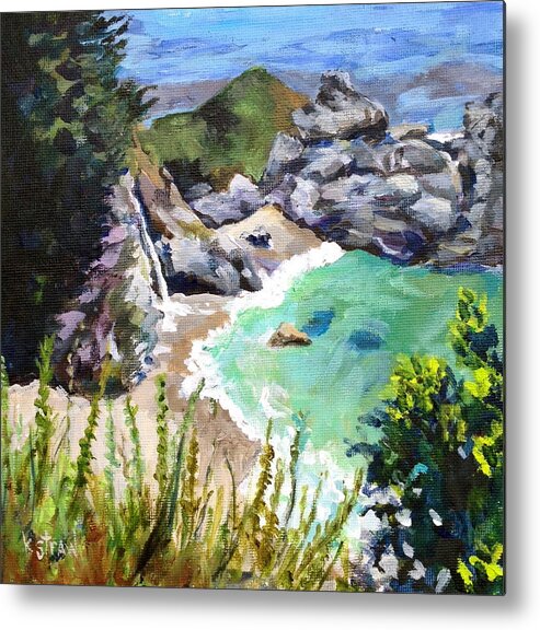Landscape Metal Print featuring the painting Julia Pfeiffer Falls by Kellie Straw
