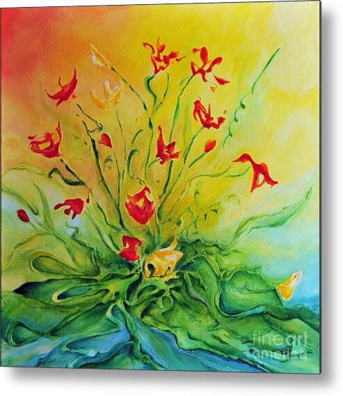 Poppies Metal Print featuring the painting Just For You by Teresa Wegrzyn