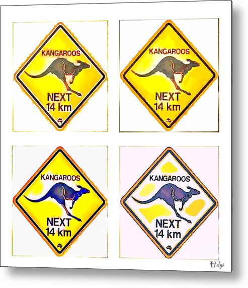 Kangaroo Metal Print featuring the painting KANGAROOS Road Sign Pop Art by HELGE Art Gallery