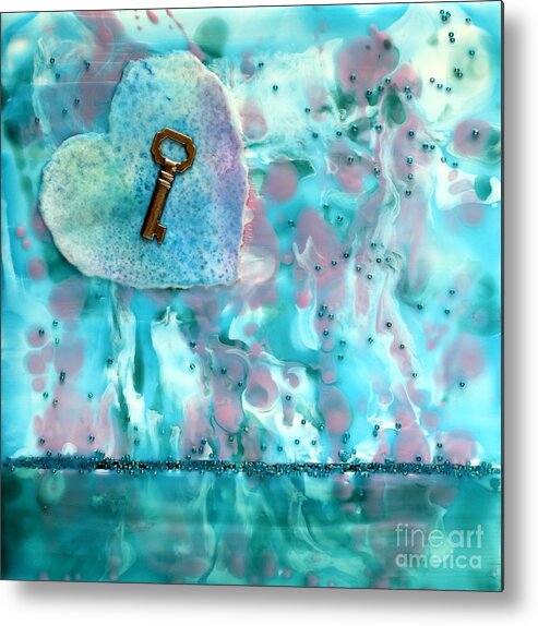 Encaustic Metal Print featuring the mixed media Key To My Heart Encaustic by Pattie Calfy