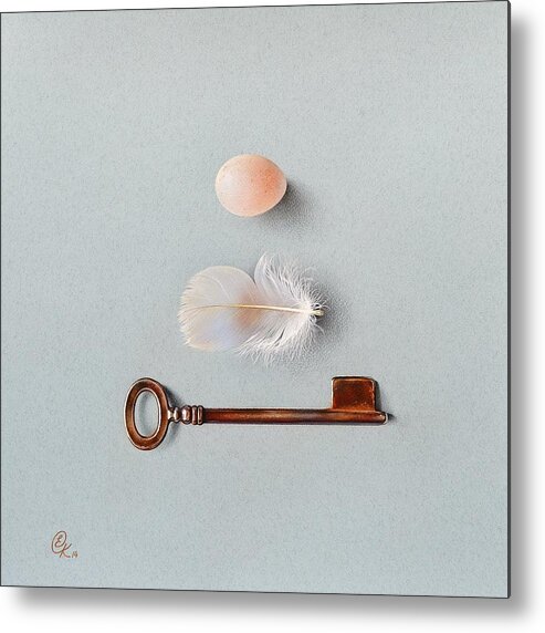 Still Life Metal Print featuring the drawing La clef des champs by Elena Kolotusha