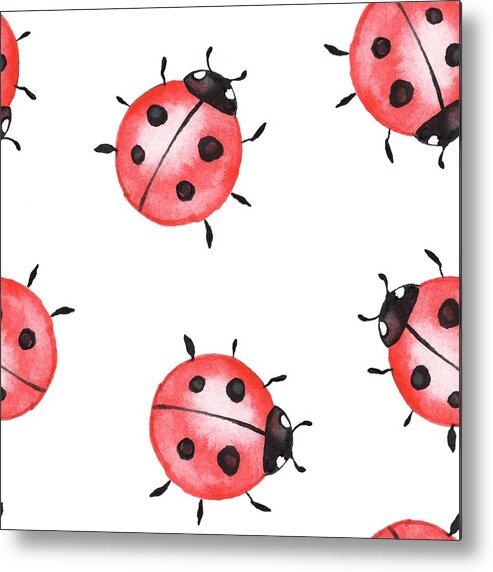 Watercolor Painting Metal Print featuring the digital art Ladybugs. Seamless Pattern 1 by Ogri