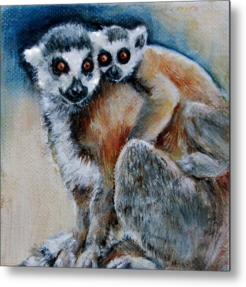 Lemurs Metal Print featuring the painting Lemur Miniature by Jean Cormier