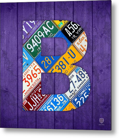 Letter Metal Print featuring the mixed media Letter B Alphabet Vintage License Plate Art by Design Turnpike