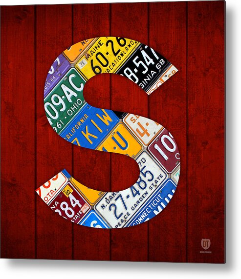 Letter Metal Print featuring the mixed media Letter S Alphabet Vintage License Plate Art by Design Turnpike