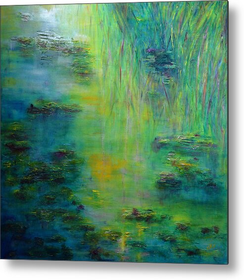 Water Lily Metal Print featuring the painting Lily Pond Tribute to Monet by Claire Bull