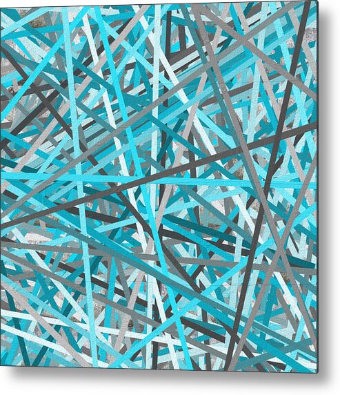 Turquoise Metal Print featuring the painting Link - Turquoise And Gray Abstract by Lourry Legarde