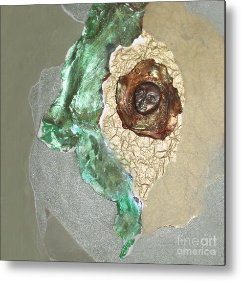 Mixed Media. Collage Metal Print featuring the mixed media Lithosphere by Ellen Miffitt