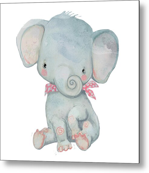 Watercolor Painting Metal Print featuring the digital art Little Pocket Elephant by Cofeee