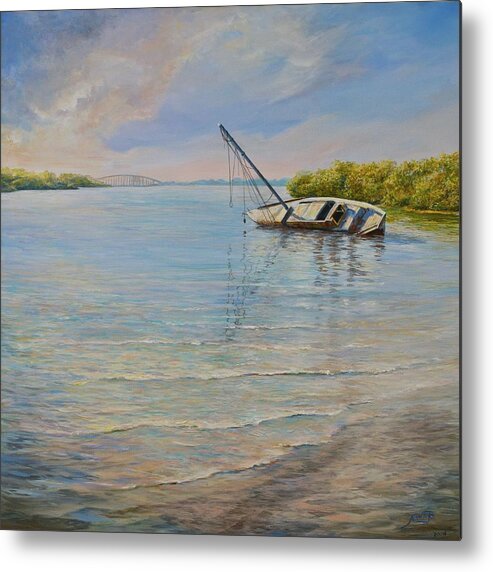 Sailboat Metal Print featuring the painting Locked by AnnaJo Vahle