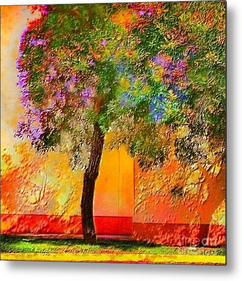 Sharkcrossing Metal Print featuring the painting S Lone Tree Orange Wall - Square by Lyn Voytershark