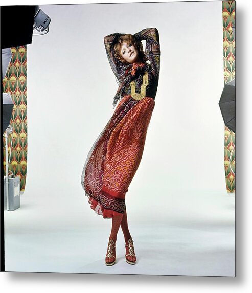 Fashion Metal Print featuring the photograph Loulou De La Falaise Wearing Silk by Bert Stern